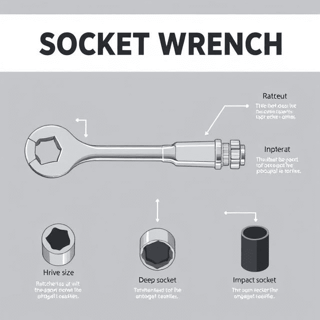 یک اینفوگرافیک آموزشی که کلمه "Socket Wrench" را همراه با اجزای آچار بکس نمایش دهد.