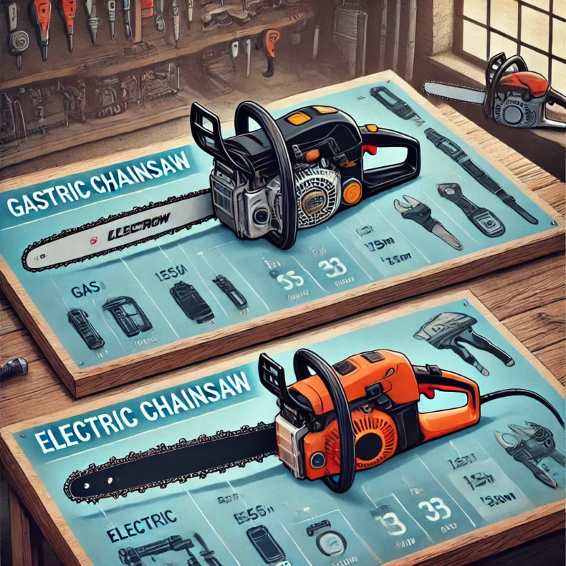 یک تصویر که هر سه نوع اره زنجیری (بنزینی، برقی و شارژی) را کنار هم نشان دهد، همراه با توضیحی کوتاه درباره تفاوتهای آنها.