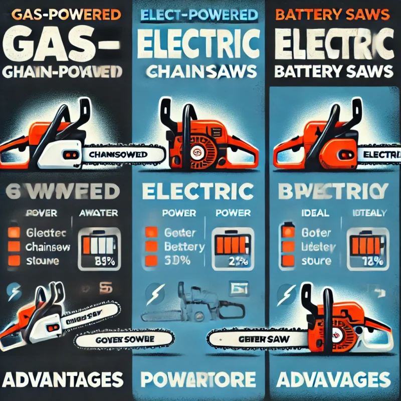 یک اینفوگرافیک که تفاوتهای اصلی اره زنجیری بنزینی، برقی و شارژی را نمایش دهد.