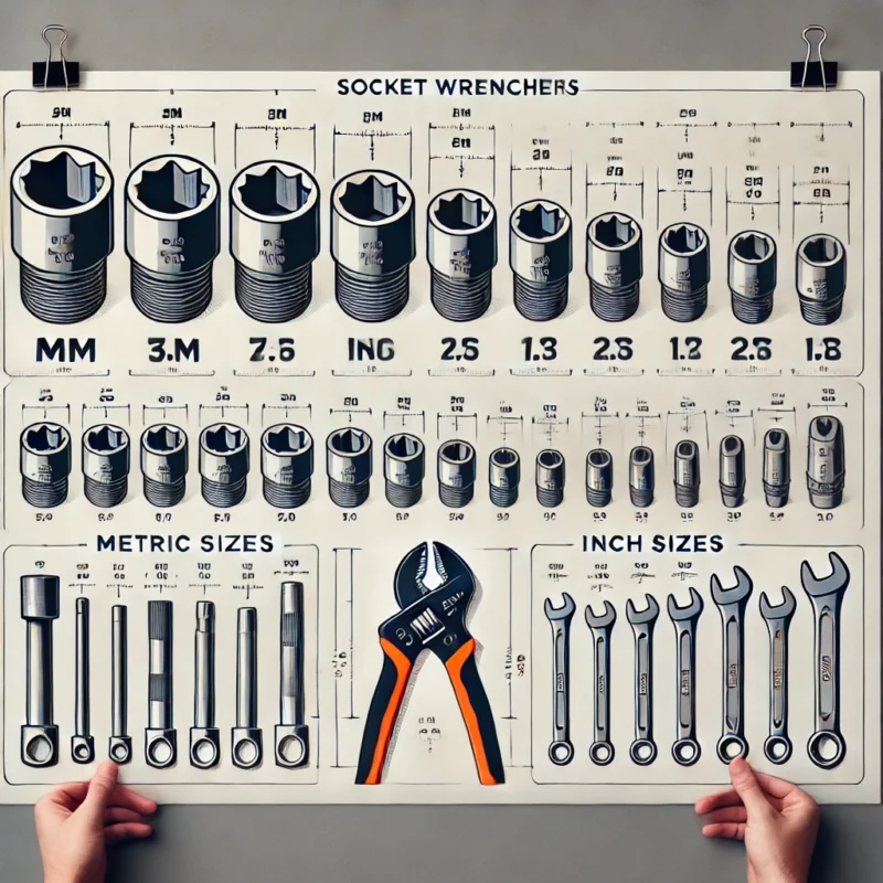 یک اینفوگرافیک که جدول سایز آچار بکس را بهصورت بصری نمایش دهد.